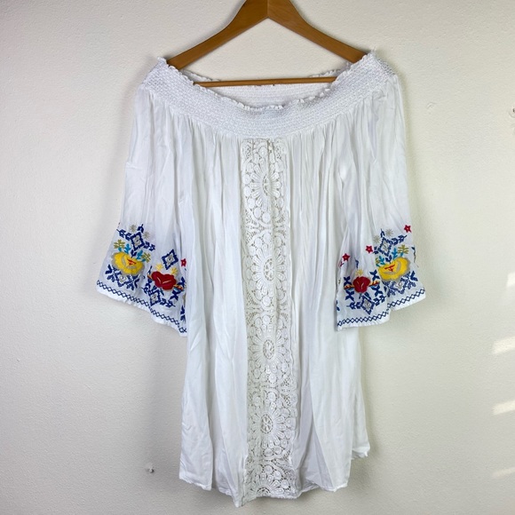 Blue Island embroidered boho blouse - Picture 1 of 4